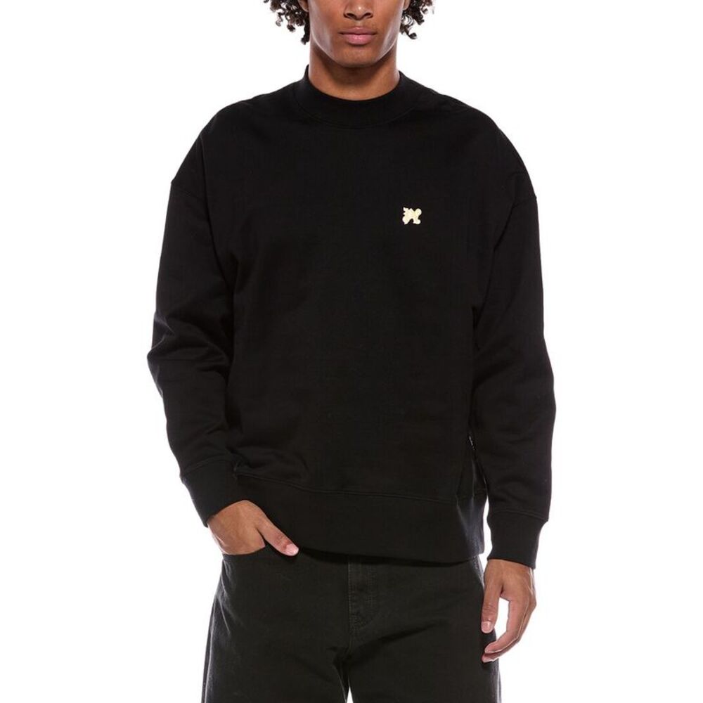Palm Angels Mens Monogram Pin Crewneck Sweatshirt, Black